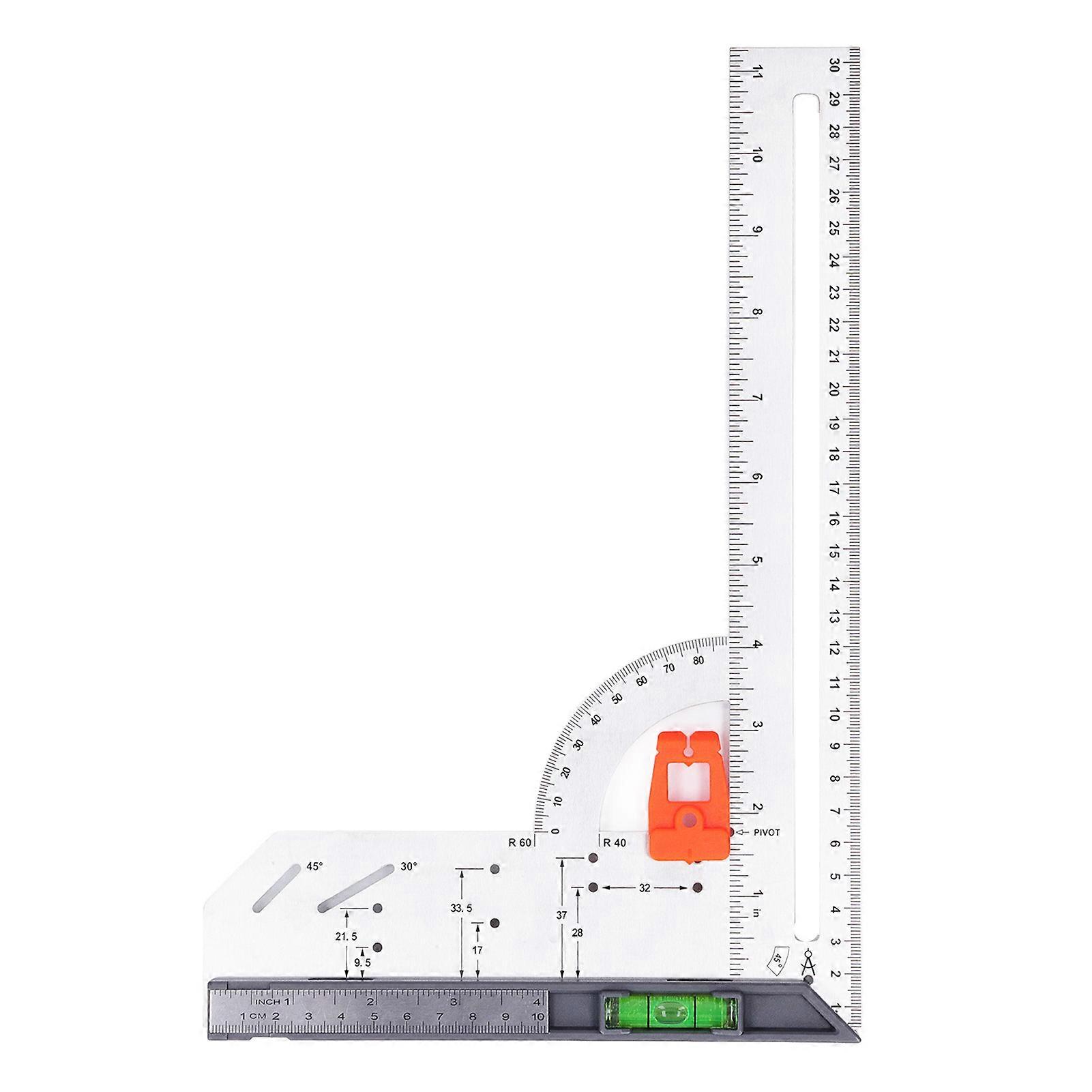 12in L Square Ruler Multifunction Scale Standard Carbon Steel Detachable Framing Square Ruler for Drawing Circles Lines