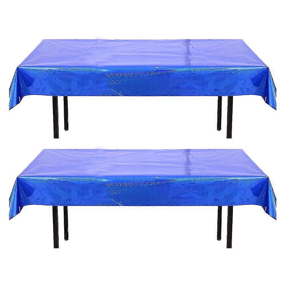 2 Pack Foil Tablecloth Table Cover 1*2.7m Shiny Tablecloth Table Cloth, Dark Blue