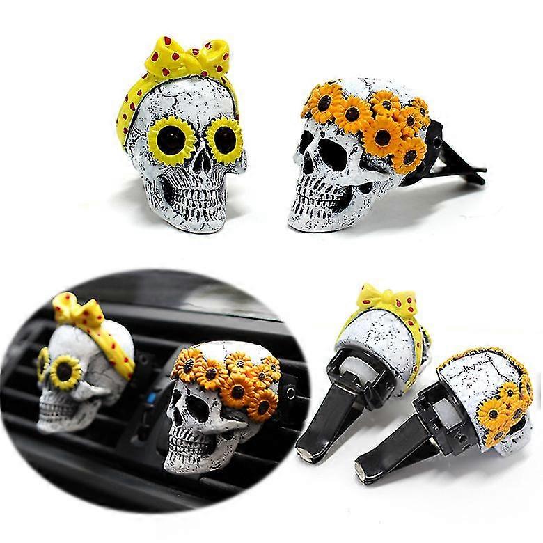 2 Pcs Car Air Vent Clip Charms Resin Vacation Skull Shape Car Air Freshener Clip With Aromatherapy Tablet 12.5*10.5*6cm