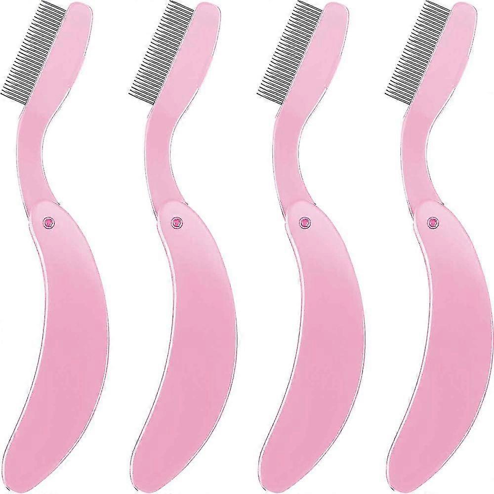 Folding Eyelash Comb,4 Packs Folding Eyelash Comb, Stainless Steel Teeth Eyebrow Comb