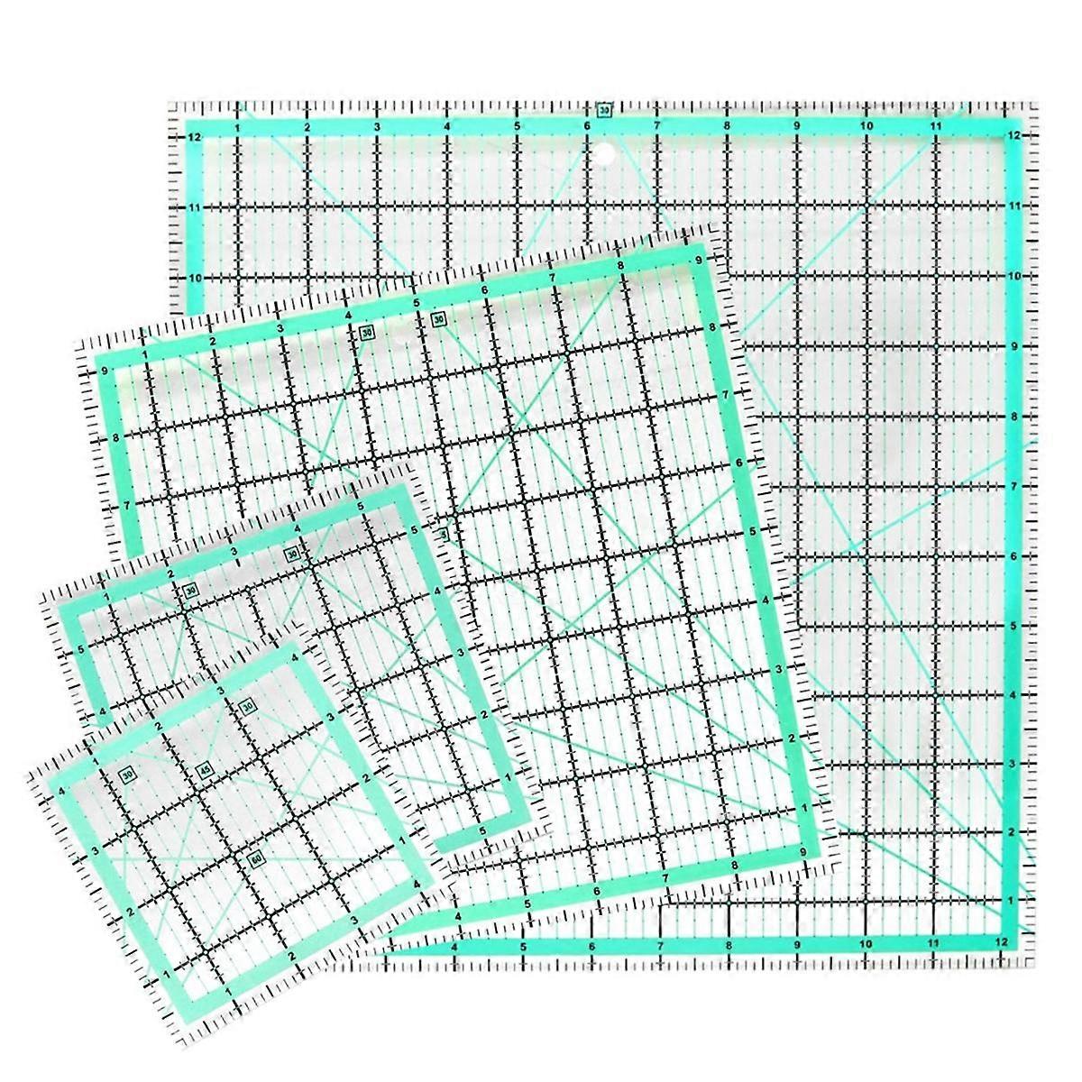 4PCS Square Quilting Ruler (12.5/9.5/6/4.5Inch) Sewing Acrylic Ruler Anti-Slip Ruler DIY Quilting T