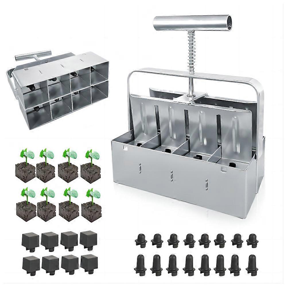 Soil Block Maker 8-cavity 2 inch Comfort-Grip Handle Manual Seed Blocker Gardening Tool with 3 Types of Seed Pins for Garden Seed Stater Soil Potting 