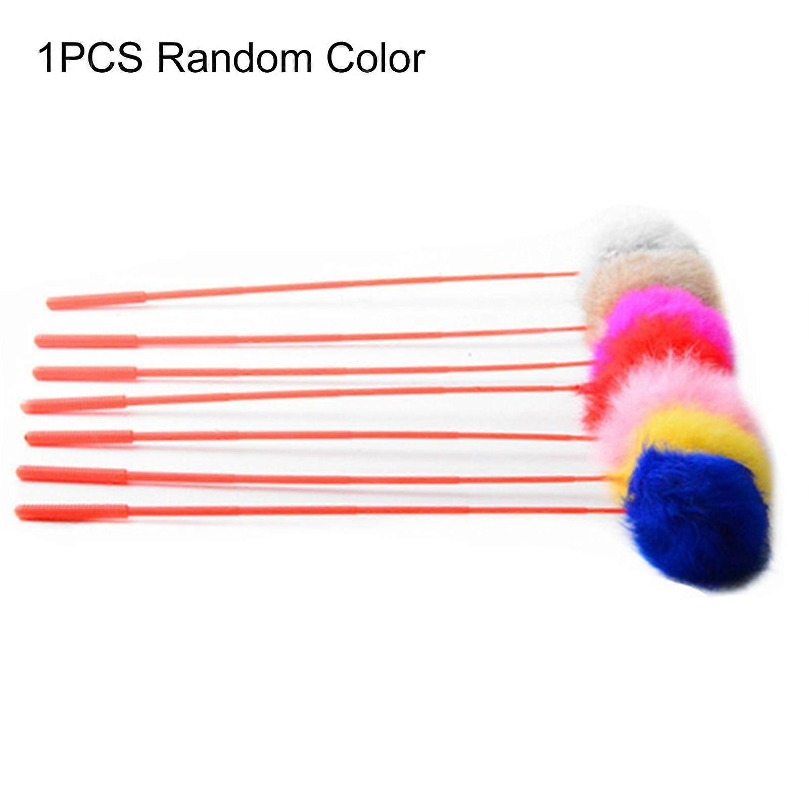Interactive Kitten Play Faux Rabbit Fur Fluffy Ball Pet Cat Teaser Wand Fun Toy