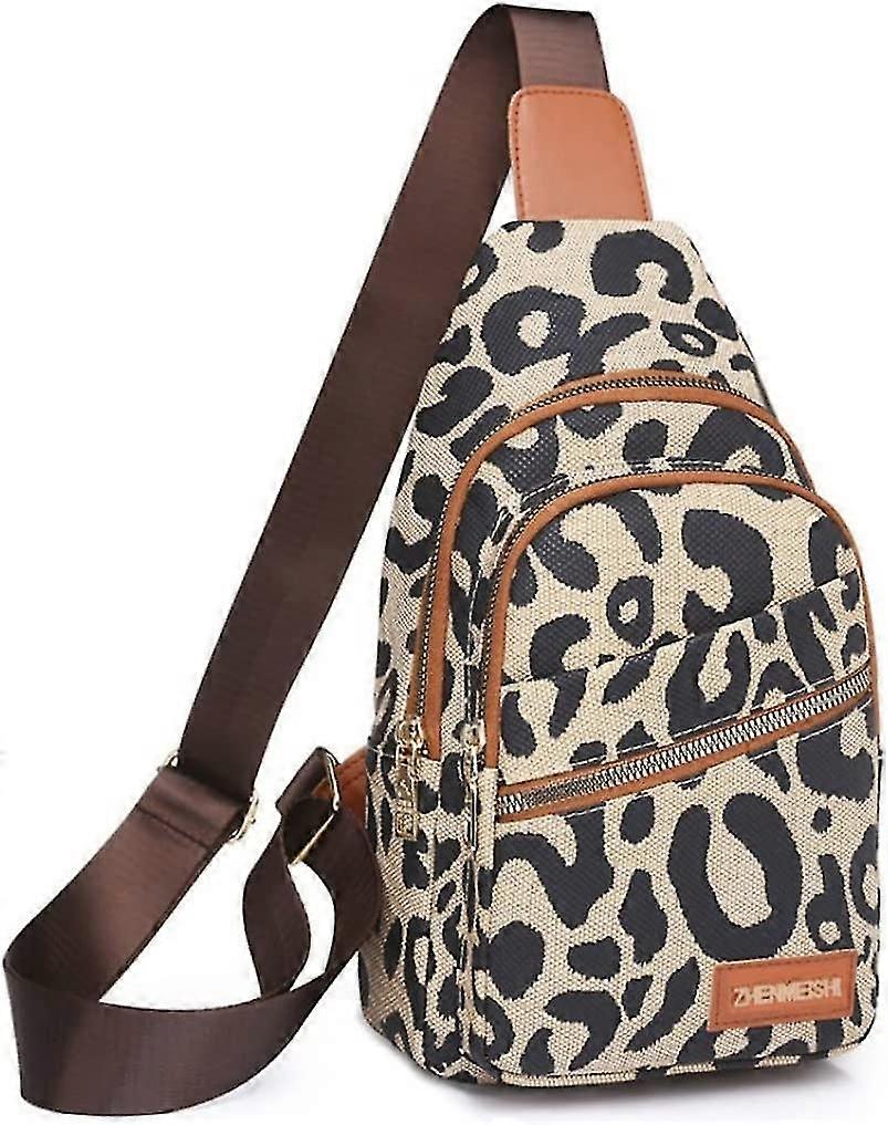 Leopard Print Chest Bag For Women Letter Print Crossbody Sling Backpack With Wide Strap Multipurpose Fanny Daypack (white)