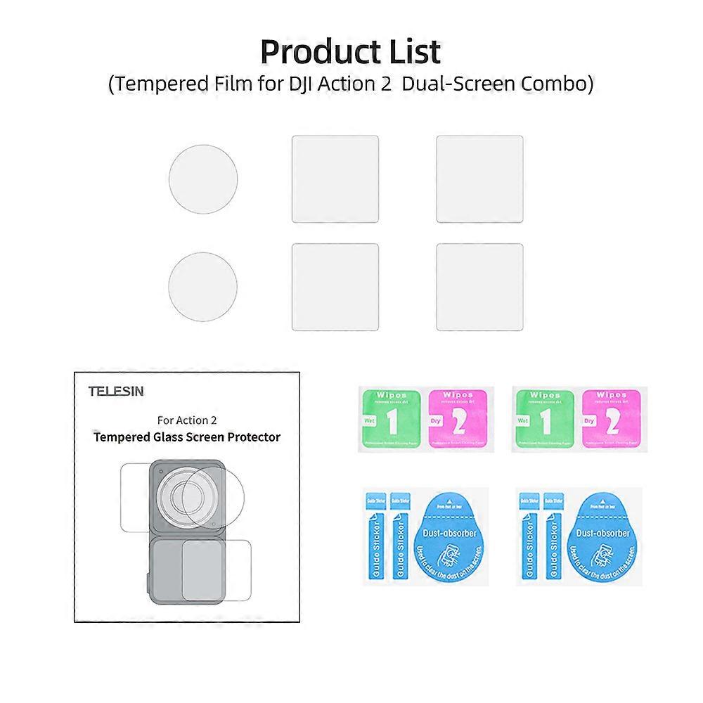 2 Pack Tempered Glass Screen Protector HD Protective Film Lens Case Full Coverage for DJI OSMO Action 2 Dual Screen Combo Camera