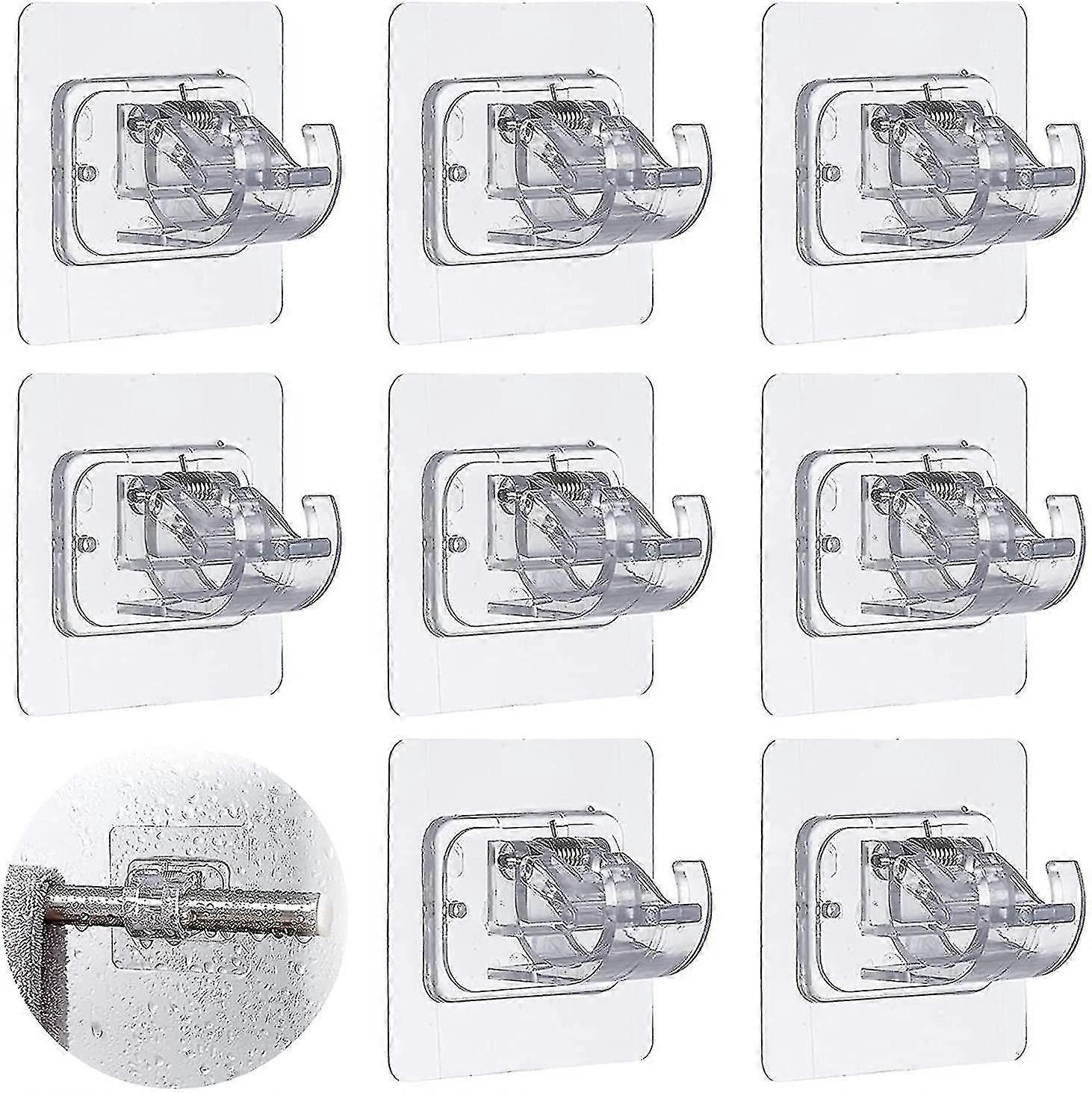 Curtain Rod Bracket No Drilling, 8 Pcs Adhesive Curtain Rod Holder