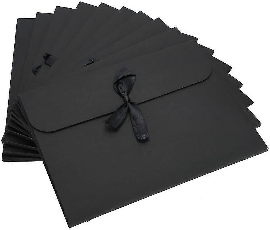 10pcs Kraft Envelopes Box With Ribbon Solid Color Cardboard Textured Rectangle