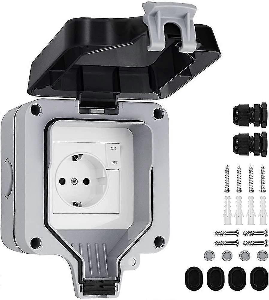 2-way External Socket With Cable Connector And Hinged Cover, Ip66 Waterproof Wall