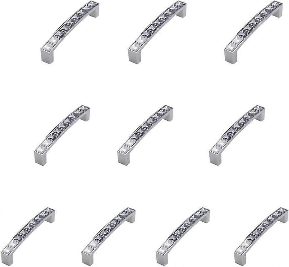 Crystal Drawer Pulls 96mm  Hole Centers Modern  Cabinet Handle Pulls Clear Shape Door Handle Pulls Knobs, Clear Silver, Zinc Alloy, 10 Pack