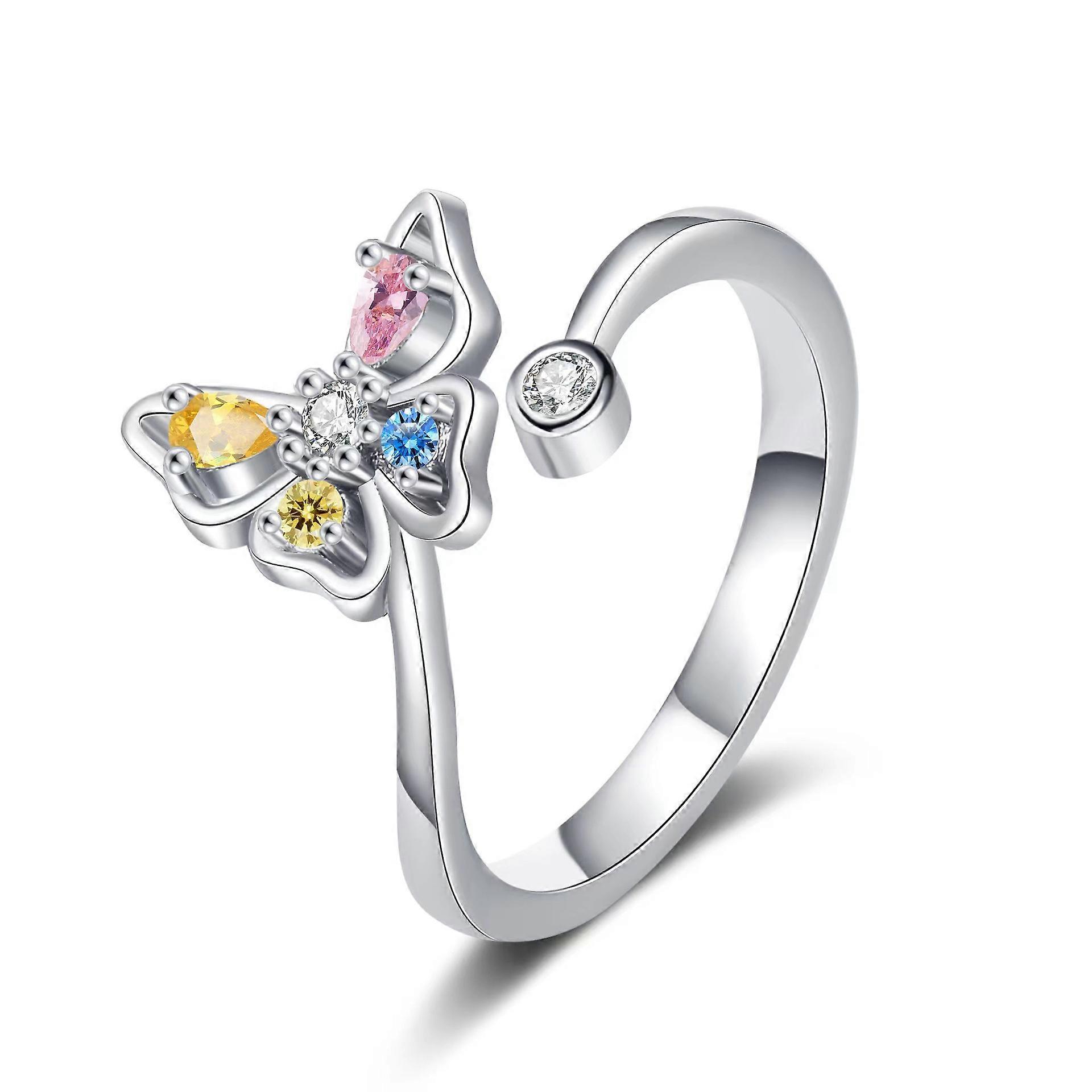 Ring Rose Butterfly Colored Diamond Rotating Ring Opening Adjustable Ring
