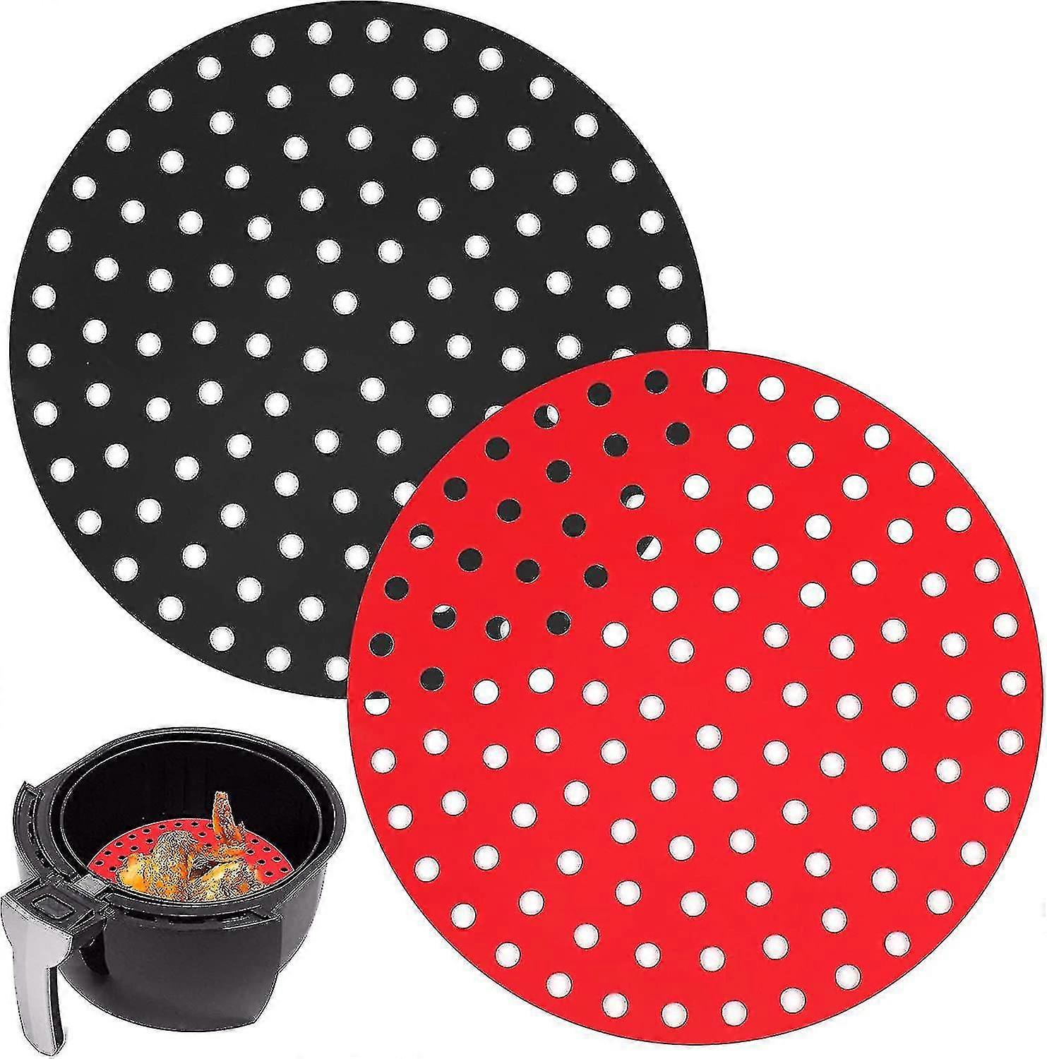 2 Pack Reusable Air Fryer Liners, 9 Inch Round Percompatible Withated Air Fryer Basket Silicone Mats, Non-stick Air Fryer Accessories Compatible With