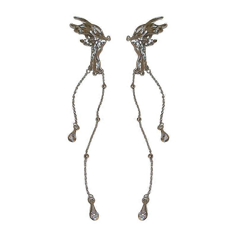 Butterfly tassel ear clip Silver Crawler Earring