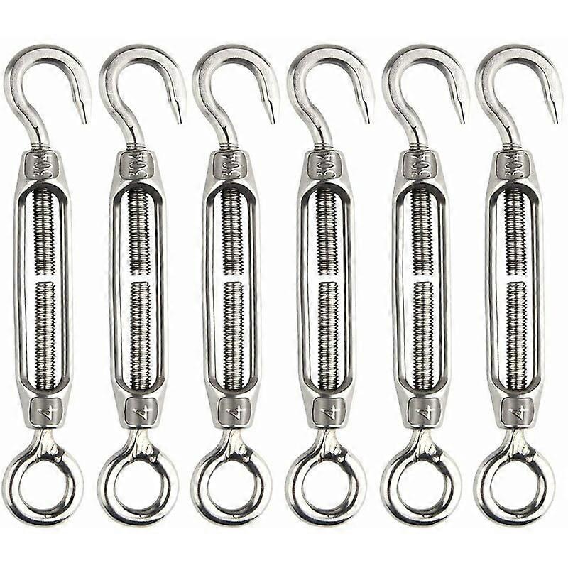 Stainless Steel Adjustable Turnbuckle Hook And Eye Set Heavy Duty M4 6pcs