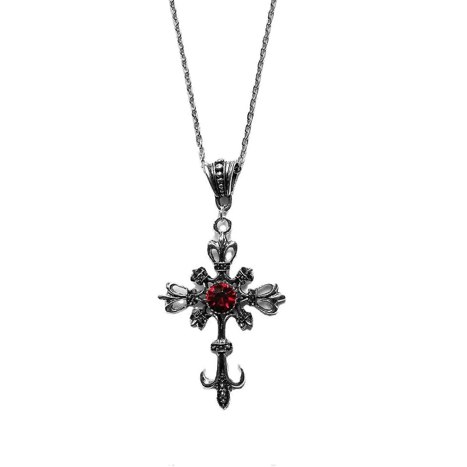 Vintage Ruby Cross Necklace