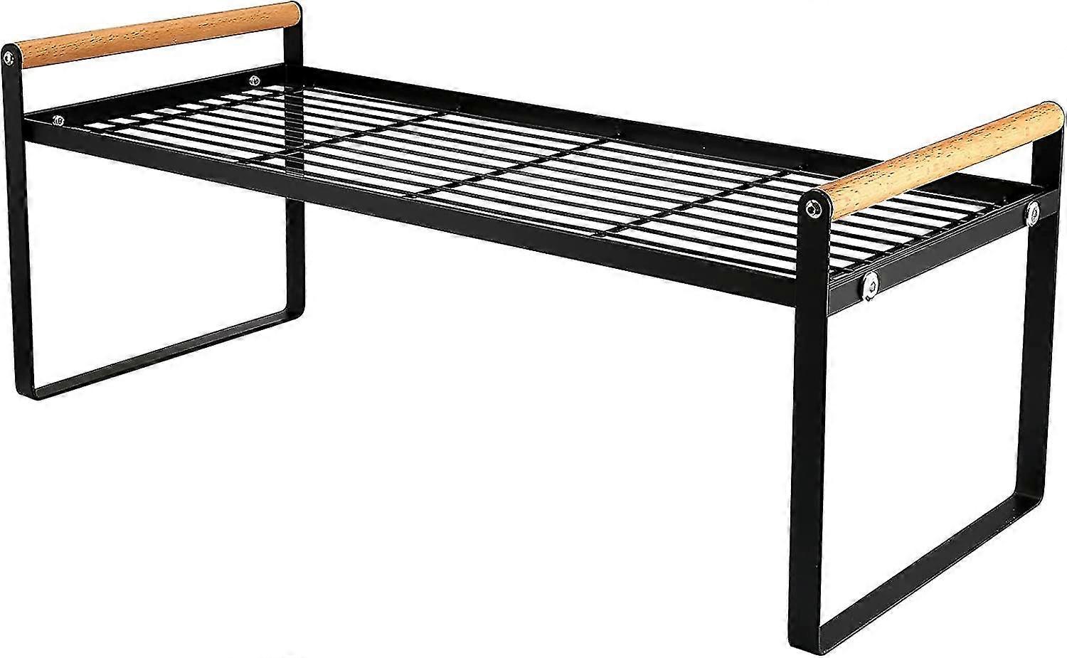 kitchen countertop storage rack,stackable multifunctional,cabinet shelf,pantry,metal spice rack(black)