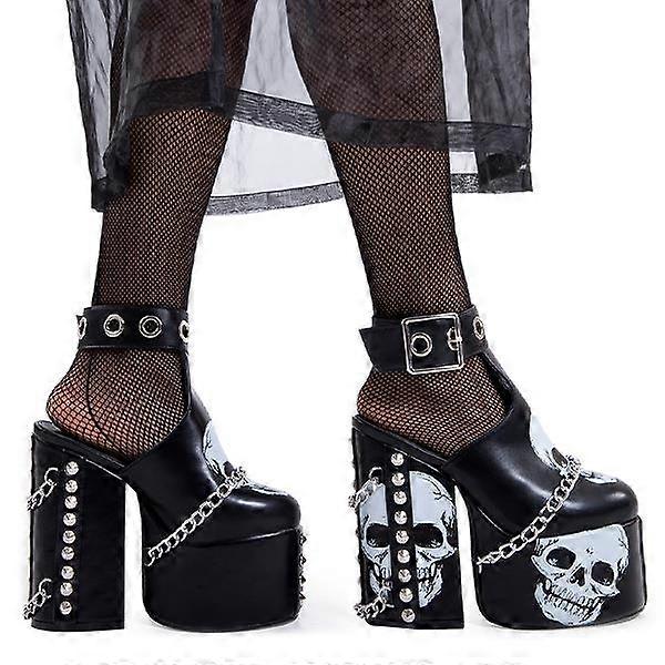 Lamoda Hidden Closet Platform Heels - LMF 2389 - Black/Skull - UK4