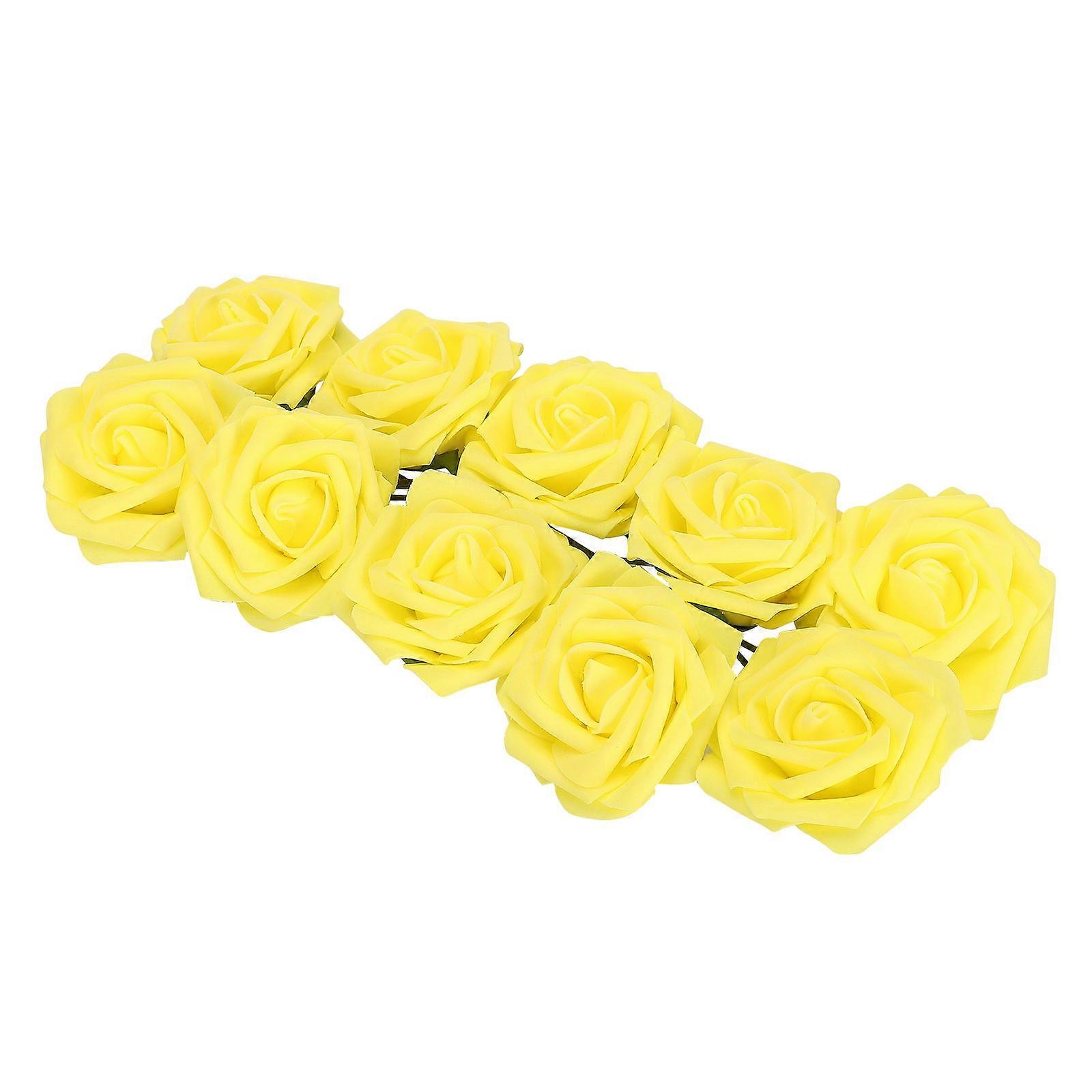 10 roses en mousse PE jaune 8cm pour la décoration du lieu de mariage
