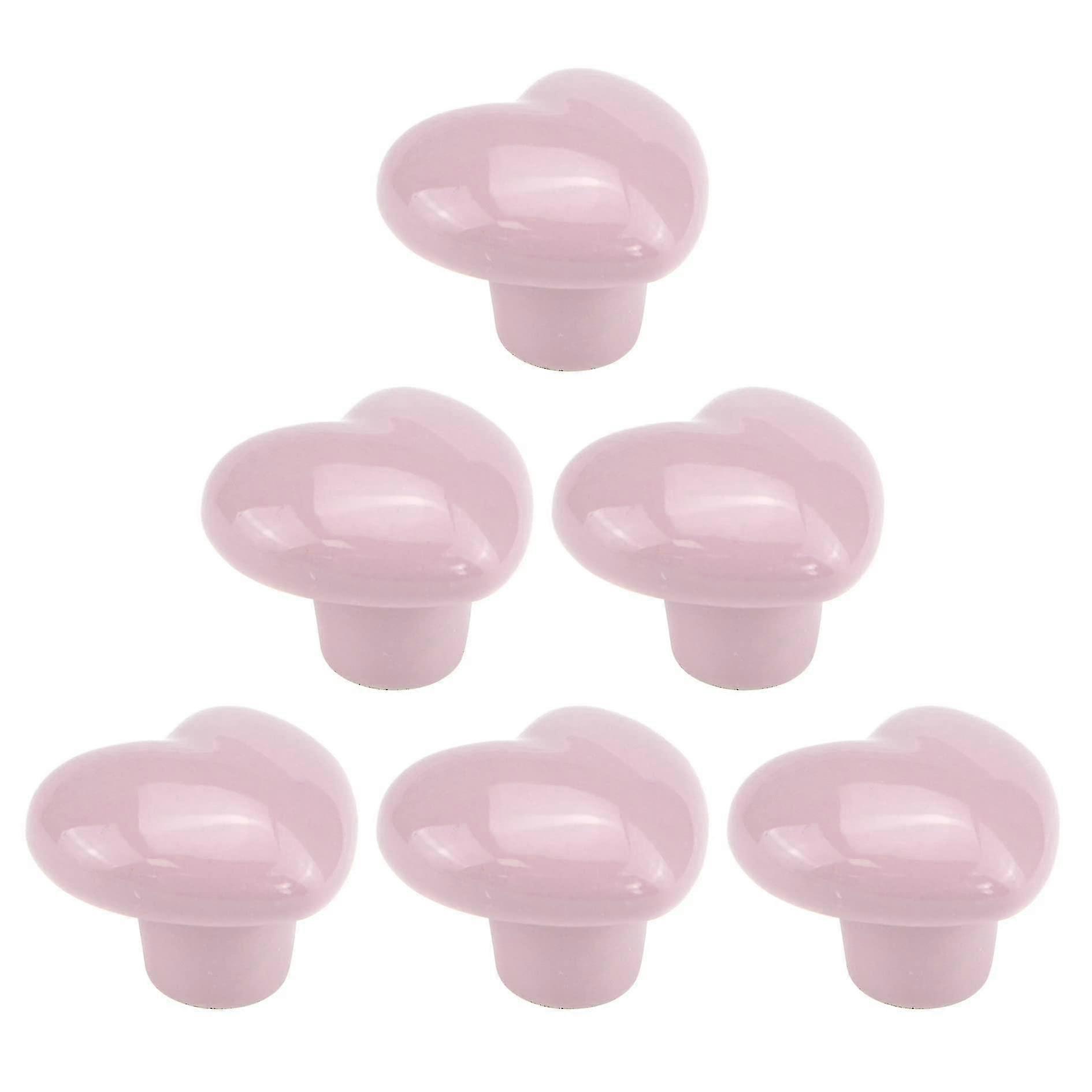 6 Pack Ceramic Heart Shape Cabinet Knobs Glossy Ceramic Pulls Handle Cupboard Door Knobs Wardrobe Drawer Knobs, Light Pink
