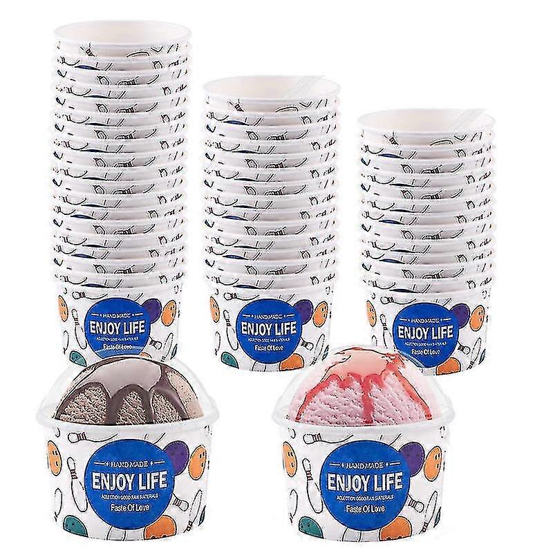 50 Pcs Paper Ice Cream Cups,200ml Disposable Dessert Bowls With Lids For Ice Cream Cake Frozen Yogurt