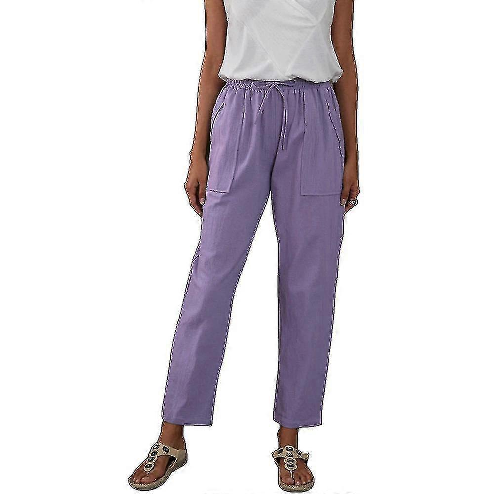 Lady Pants Drawstring Plain Straight Trousers With Large Pocket