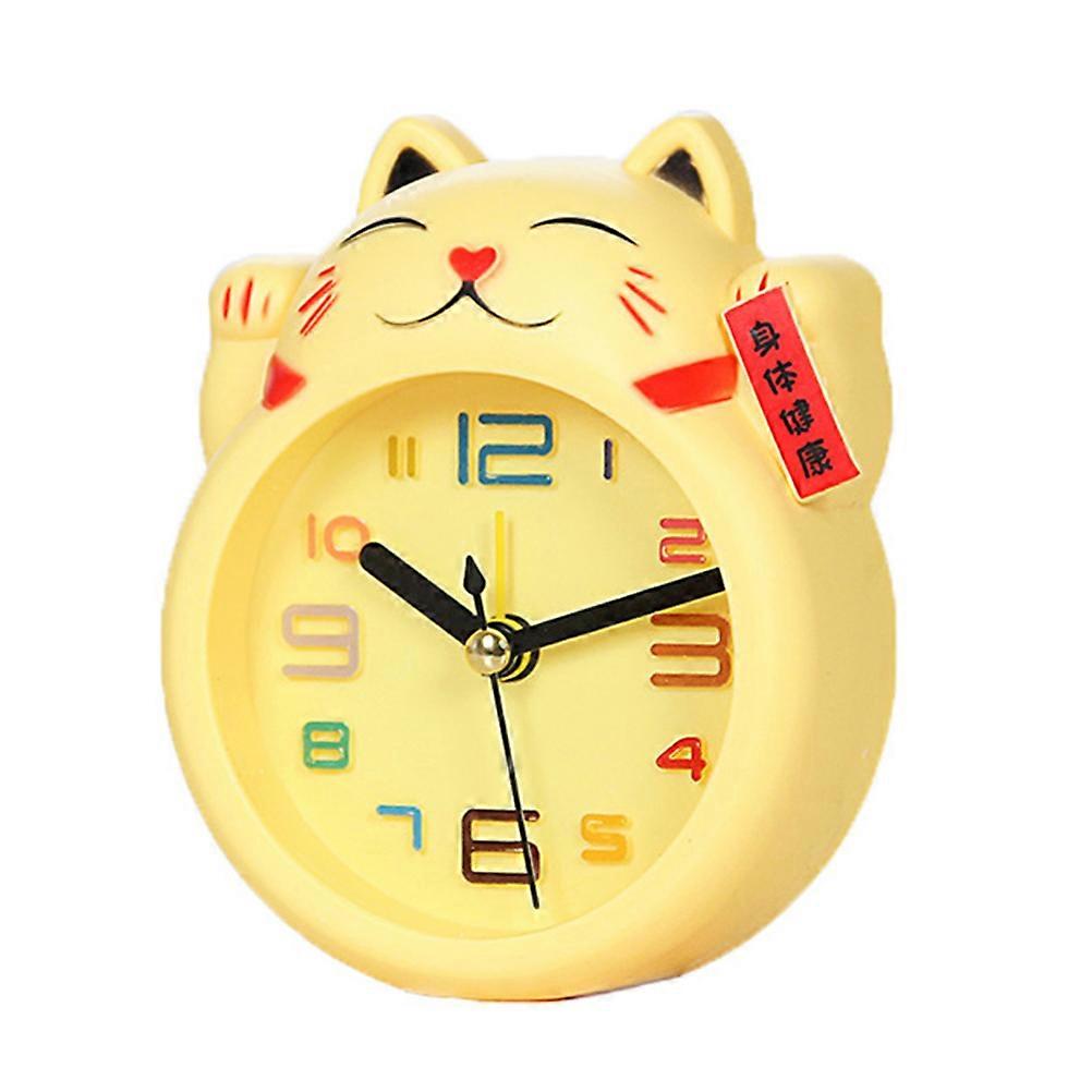 1pc Cat Alarm Clock Desk Clock Creative Cartoon Cat Shape Design Alarm (Yellow without Battery Random Font Style)
