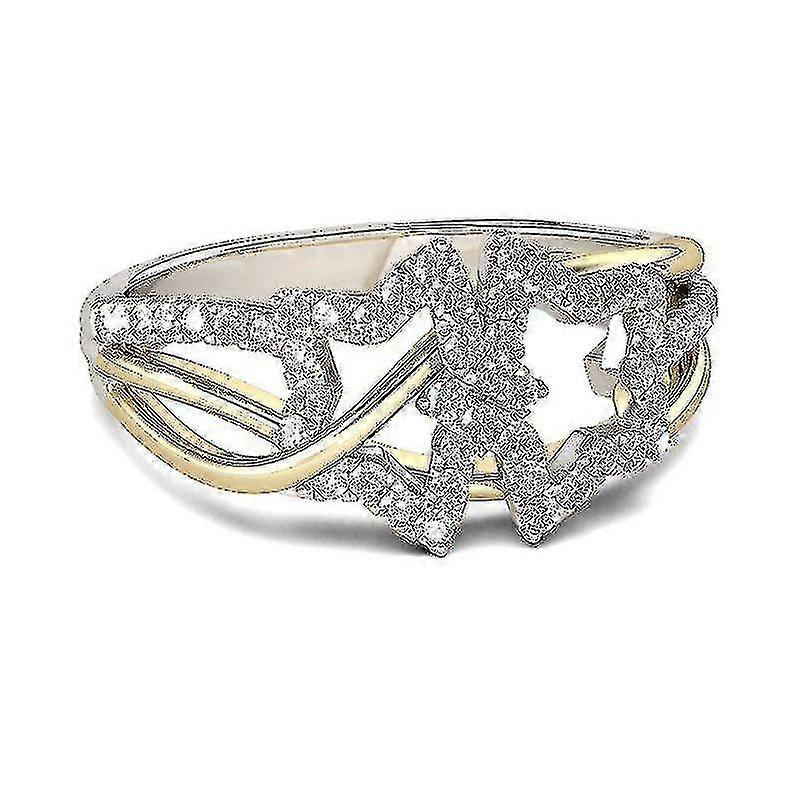 Creative Pentagram Shaped Diamond Ring - Plating Two-tone Star Shaped Diamond Ring