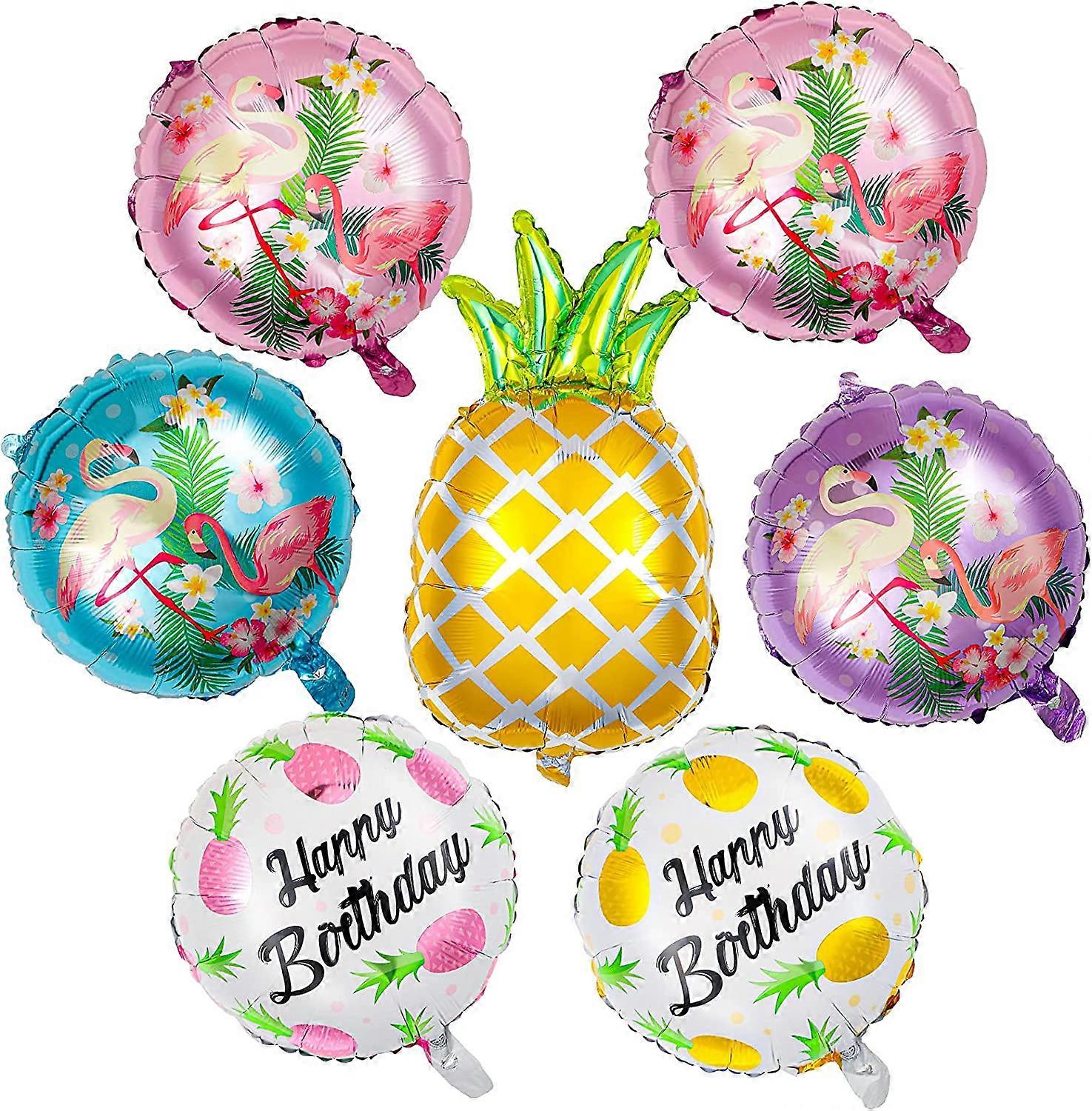 8ピースフラミンゴテーマパーティーホイルバルーンキットフラミンゴヤシの木マイラーバルーンハワイアンテーマ誕生日パーティーデコレーションのためのパイナップルヘリウムバルーン
