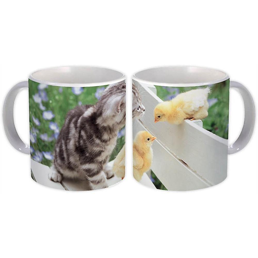 Mug cadeau: Chat et poulets drôles