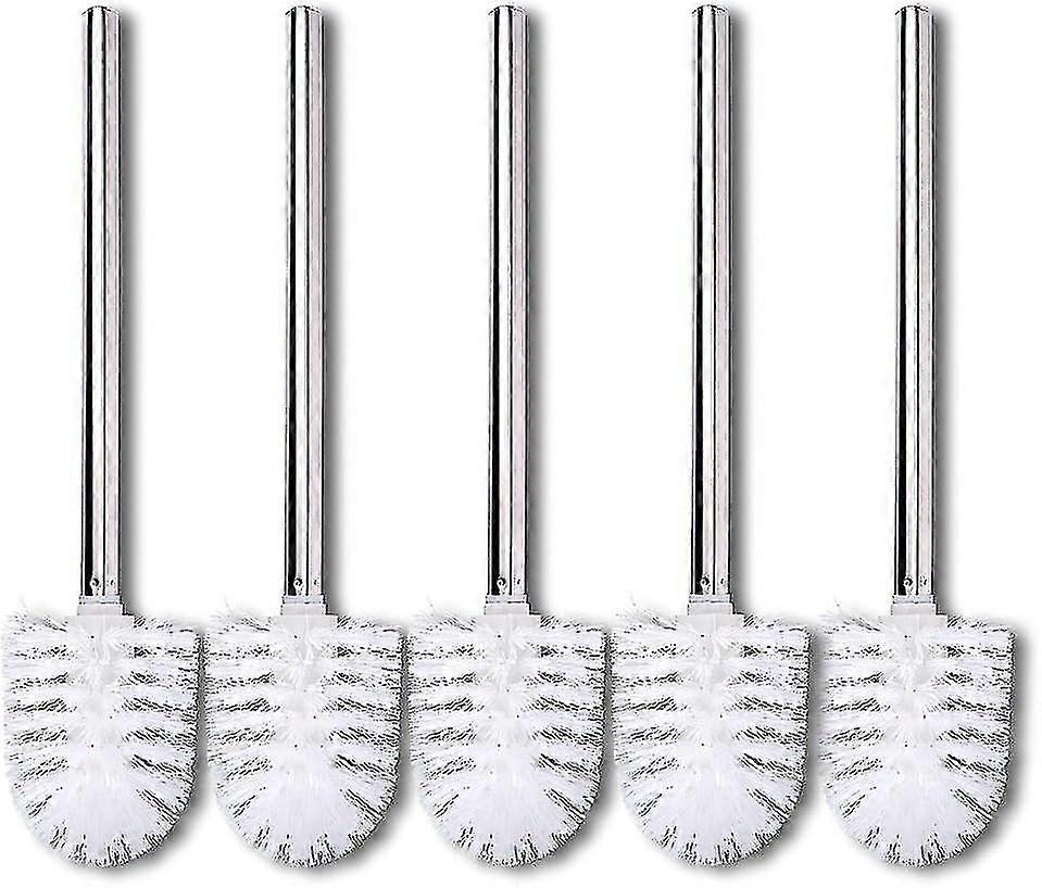 Csere kefék 5 WC-kefe csomag Fehér kefefej Rozsdamentes acél fogantyú Polírozott WC-kefe kefék