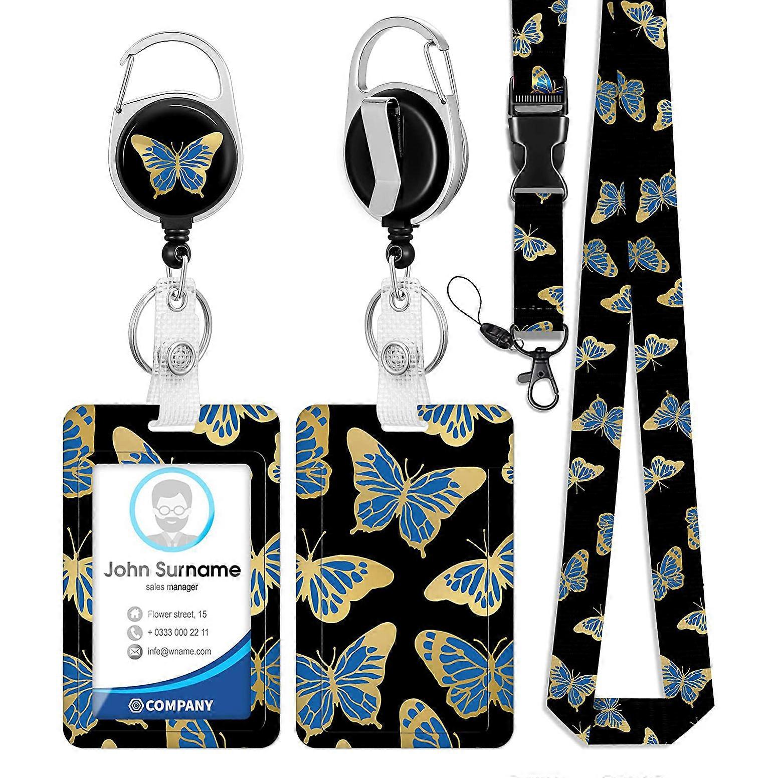 Dww-Porte-cartes avec cordon rtractable (papillon noir), porte-badges et porte-cartes d'identit avec cordon rtractable pour bureaux, cls, tlphones por