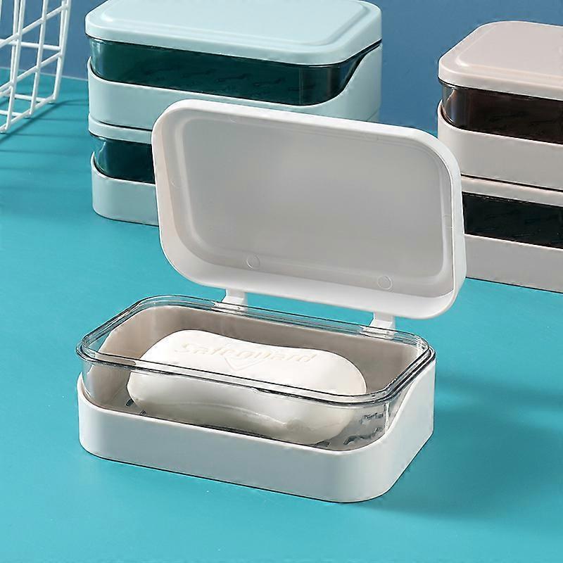 White Soap Box with Lid and Removable Drip Tray - Portable - Rectangular Travel Soap Dish