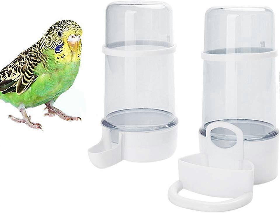 2 Pack Automatic Bird Feeder Bird Water Bottle Drinker Clear Food Seed Dispenser Container Set Hanging in Cage No-Mess for Parrots Budgie Finch Canary