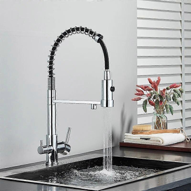 Chrome Filtered Kitchen Faucet Pure Water Kitchen Faucet Dual Handle Hot&Cold Drinking Water Purified Kitchen Mixer Taps