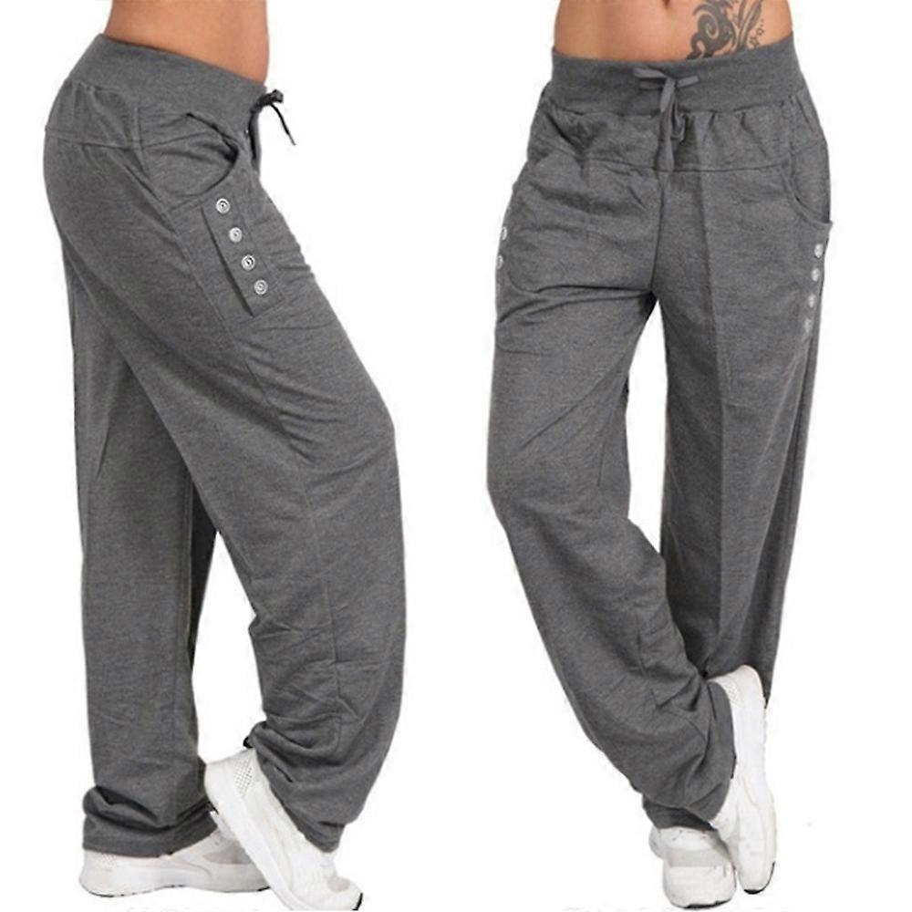 Womens Loose Drawstring Sports Pants Pocket Casual Elastic Waist Trousers Plus Size