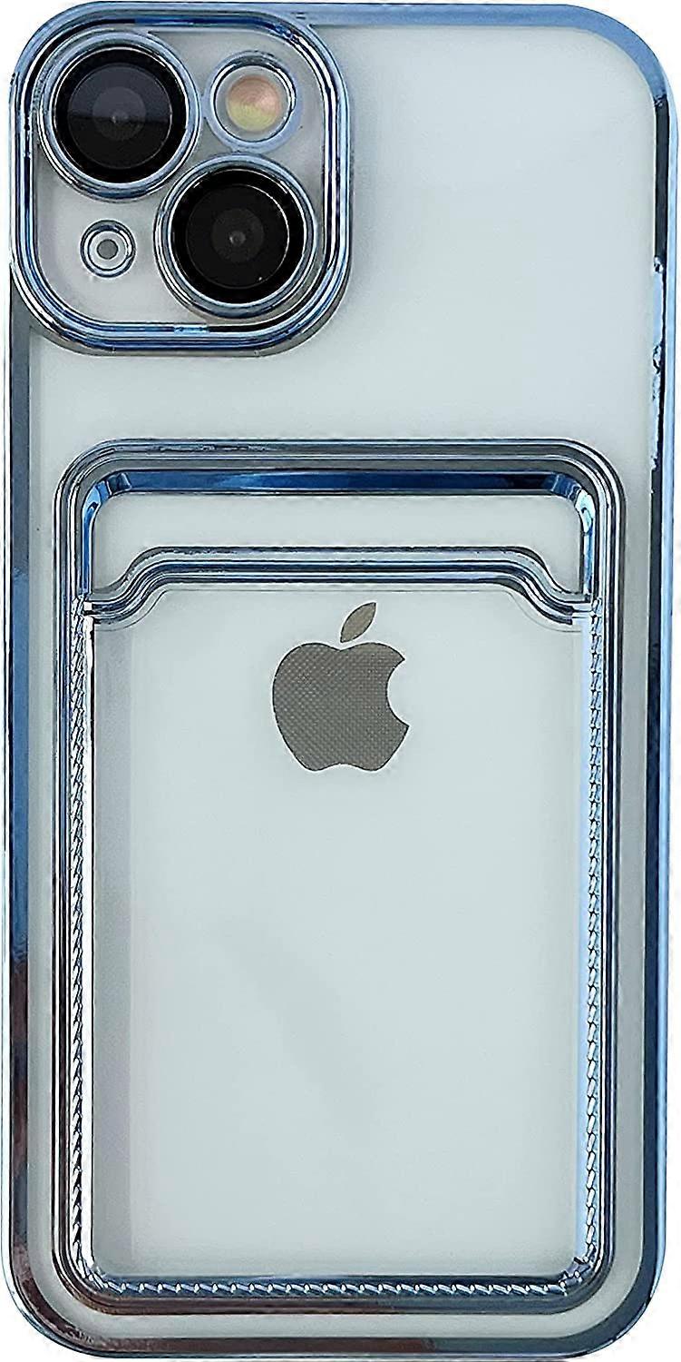 Plating Card Holder Wallet Clear Soft Compatível com iPhone Case (Rosa, iPhone 13)