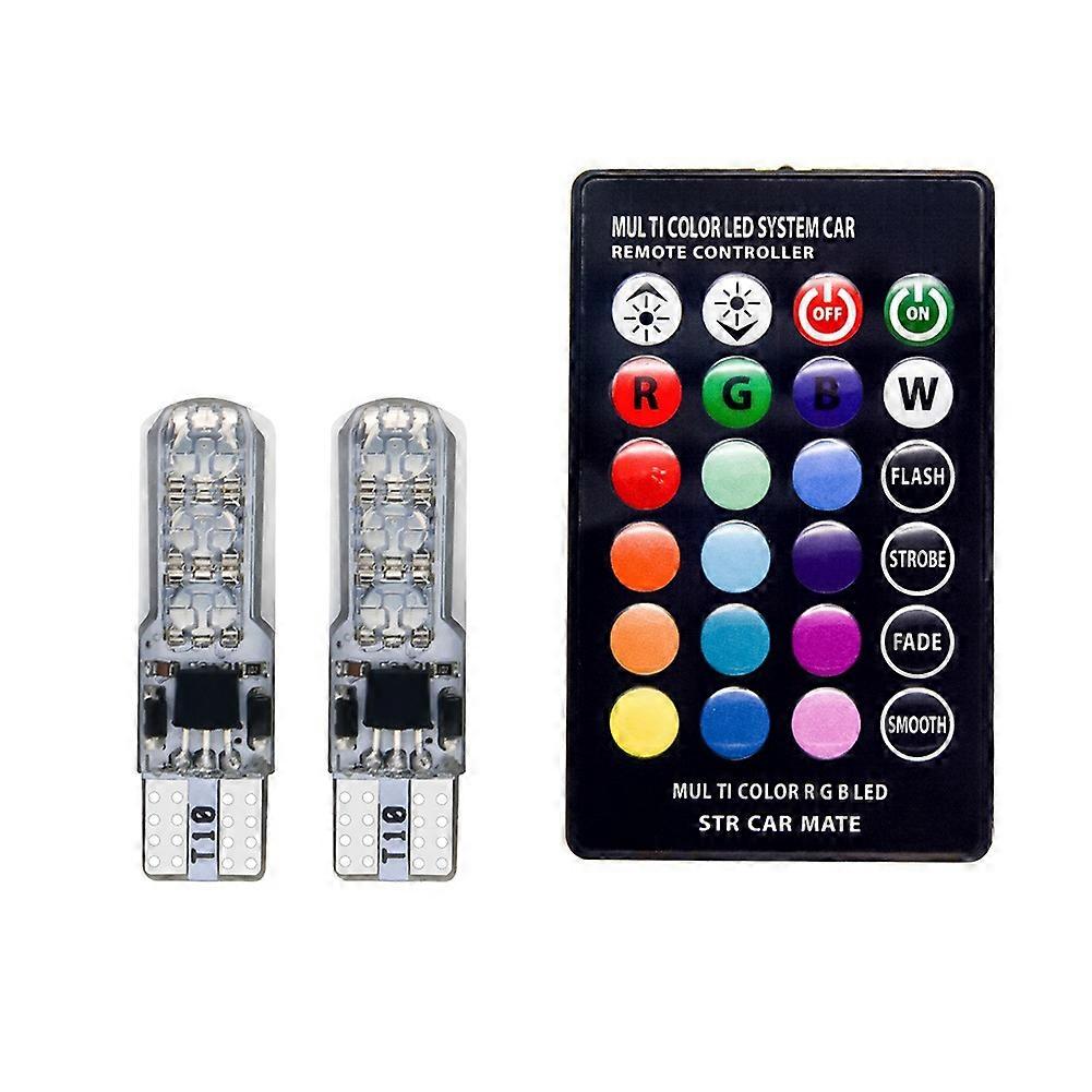 2Pcs T10 W5W 5050 6SMD RGB LED Car Wedge Light Lamp Bulbs with Remote Control