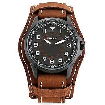 CURREN New Fashion Men Quartz Movement Leather Band Analog Wristwatch(Black Case+Black Dial)