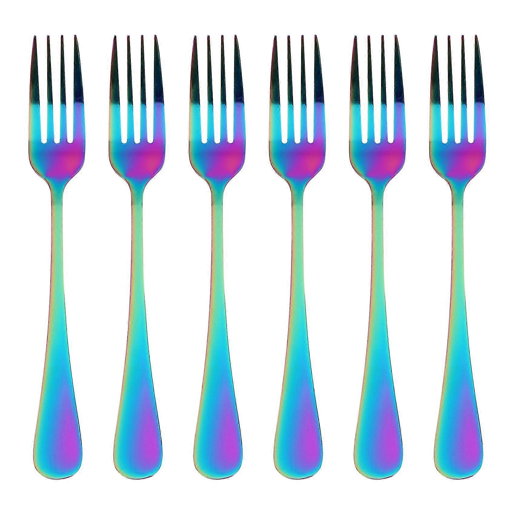 不锈钢桌叉套装，6件彩虹色不锈钢餐具系列