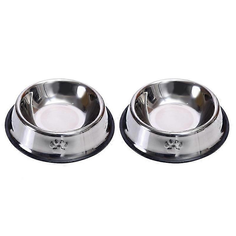 Lot de 2 gamelles en acier inoxydable pour chien, avec base en caoutchouc (L)