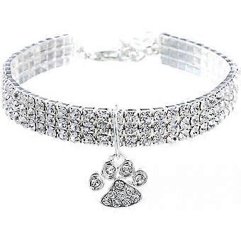 Pet Collar With Diamonds, Adjustable Crystal Diamond Elastic Heart Claw Pendant Wedding Cat And Dog Small Pet Necklace Jewelry,white,medium