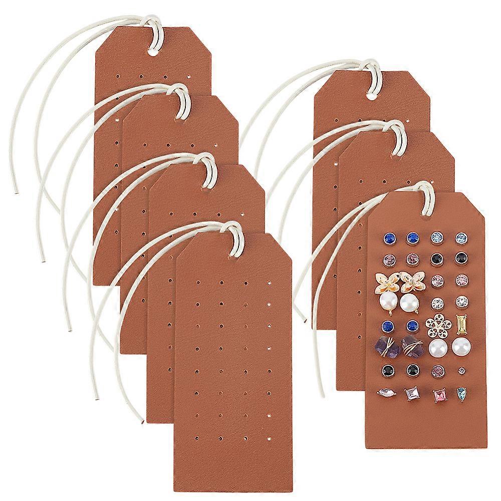 Imitation Leather Earring Organizer Display Cards Rectangle with Rope Coconut Brown 23.5cm Rectangle: 11x5.5x0.15cm
