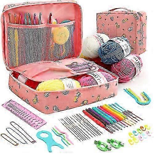 59pcs مريح الكروشيه هوك مجموعة 5 لفات الغزل الحياكة الإبر كيت للمبتدئين