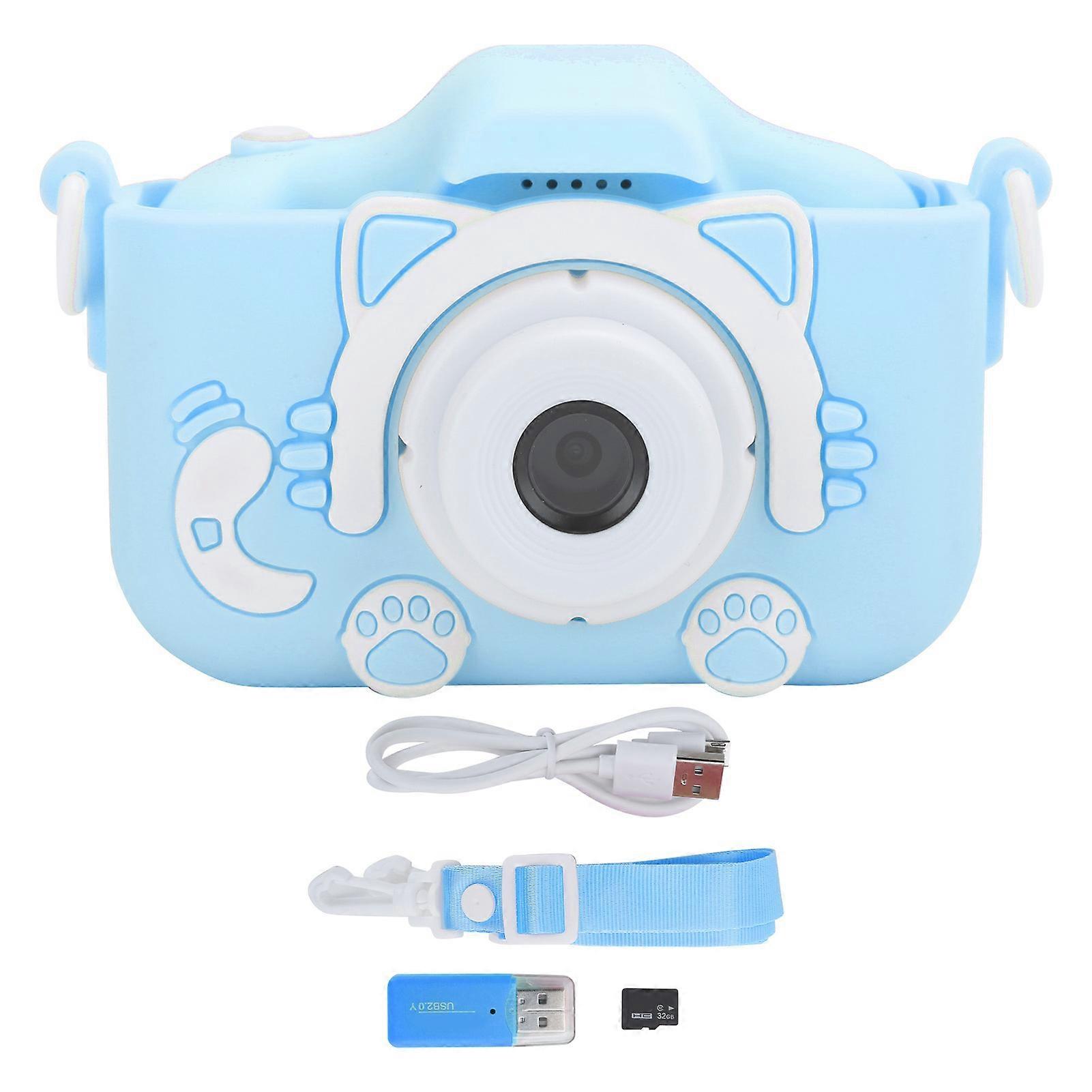 Videoregistratore per fotocamera digitale per bambini Doppio obiettivo IPS da 12 MP con scheda di memoria 32G e lettore di schedeBlu