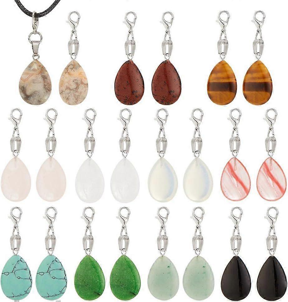 22pcs Gemstone Teardrop Pendant Water Drop Stone Pendants Teardrop Stone Pendants Quartz Chakra Gemstone Rock Charms with Alloy Lobster Claw Clasps fo