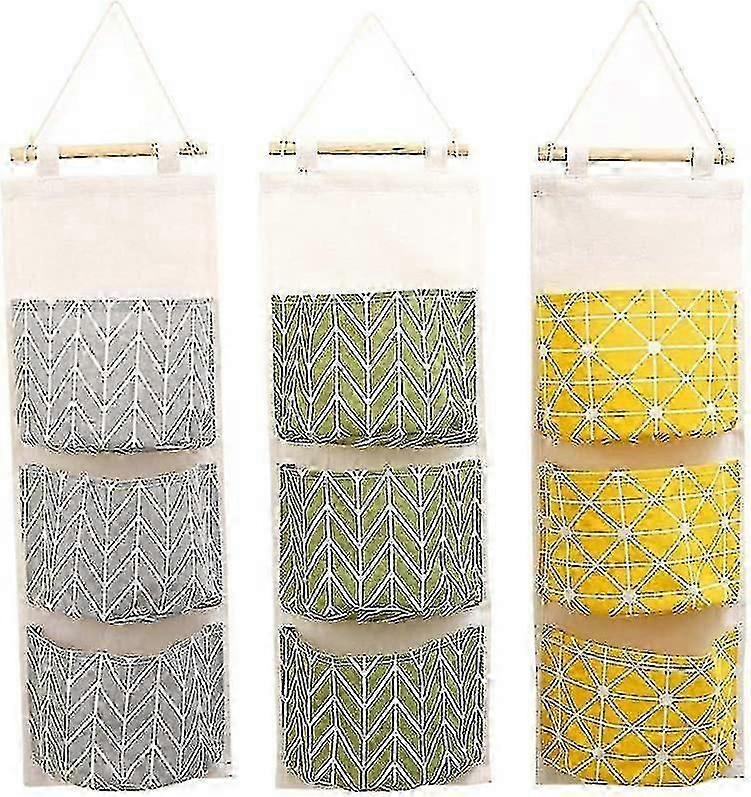 3pcs Wall Hanging Storage Bag, Waterproof Over The Door Closet Organizer| Linen Farbric Hanging Pocket Organizer With 3 Remote-sized Width Pockets For