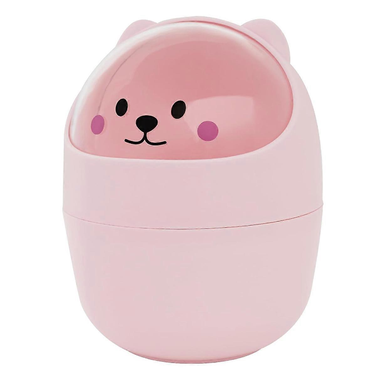 Mini Desktop Trash Can Cute Appearance Large Opening Desk Plastic Garbage Can Detachable Waste Basket with Lid ,Pink