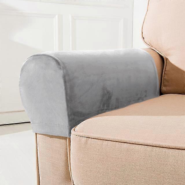 Stretch Velvet Grey Sofa Armrest Cover For Living Room Dustproof Chair Stool Armrest Protector Towel Furniture Decoration 2pcs