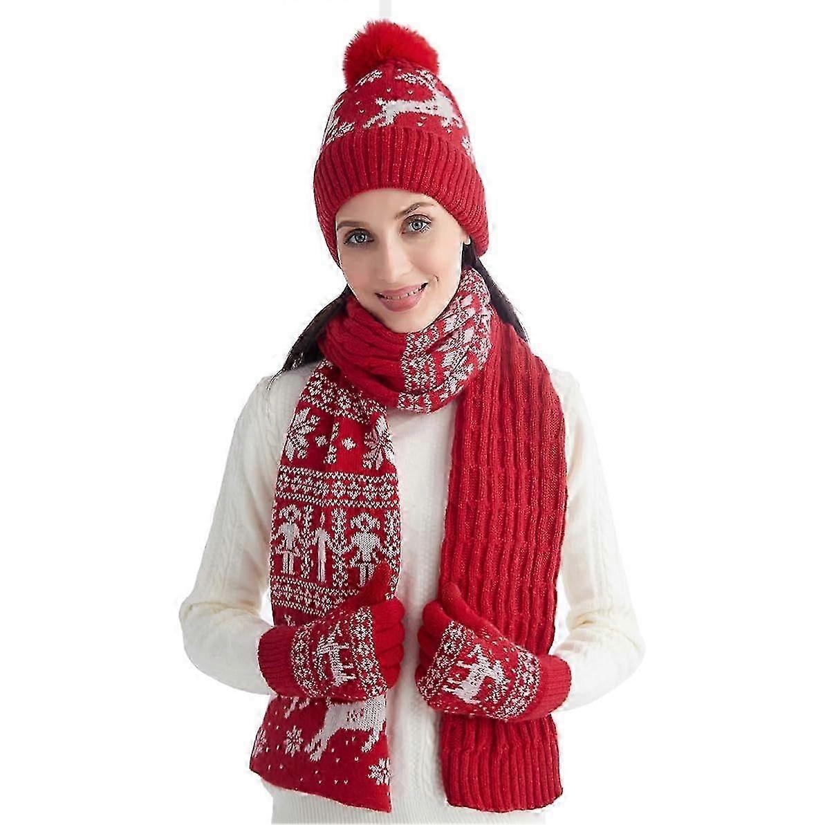 3 Pcs Soft Knit Hat and Scarf Gloves Set