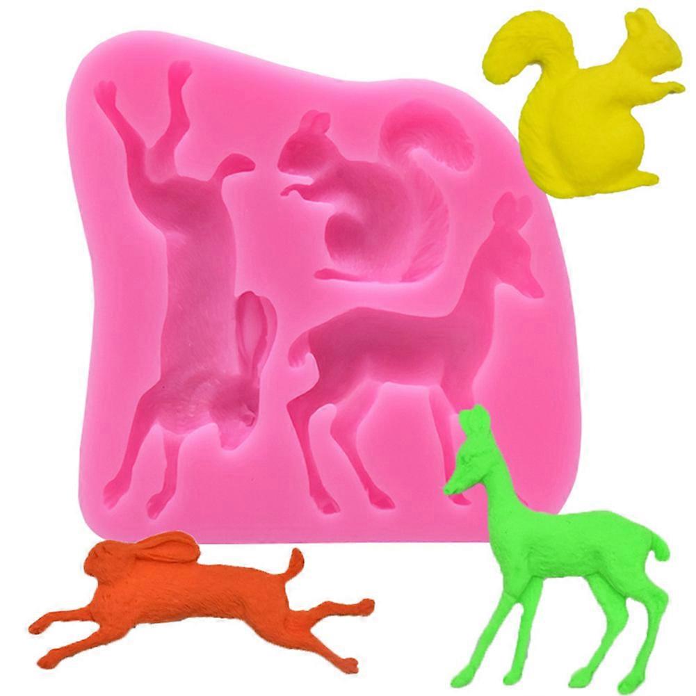 DIY Silicone Mold Forest Animals - Deer, Rabbit, Squirrel Baking Mould for Fondant Decorations, 3D Design, Food Safe