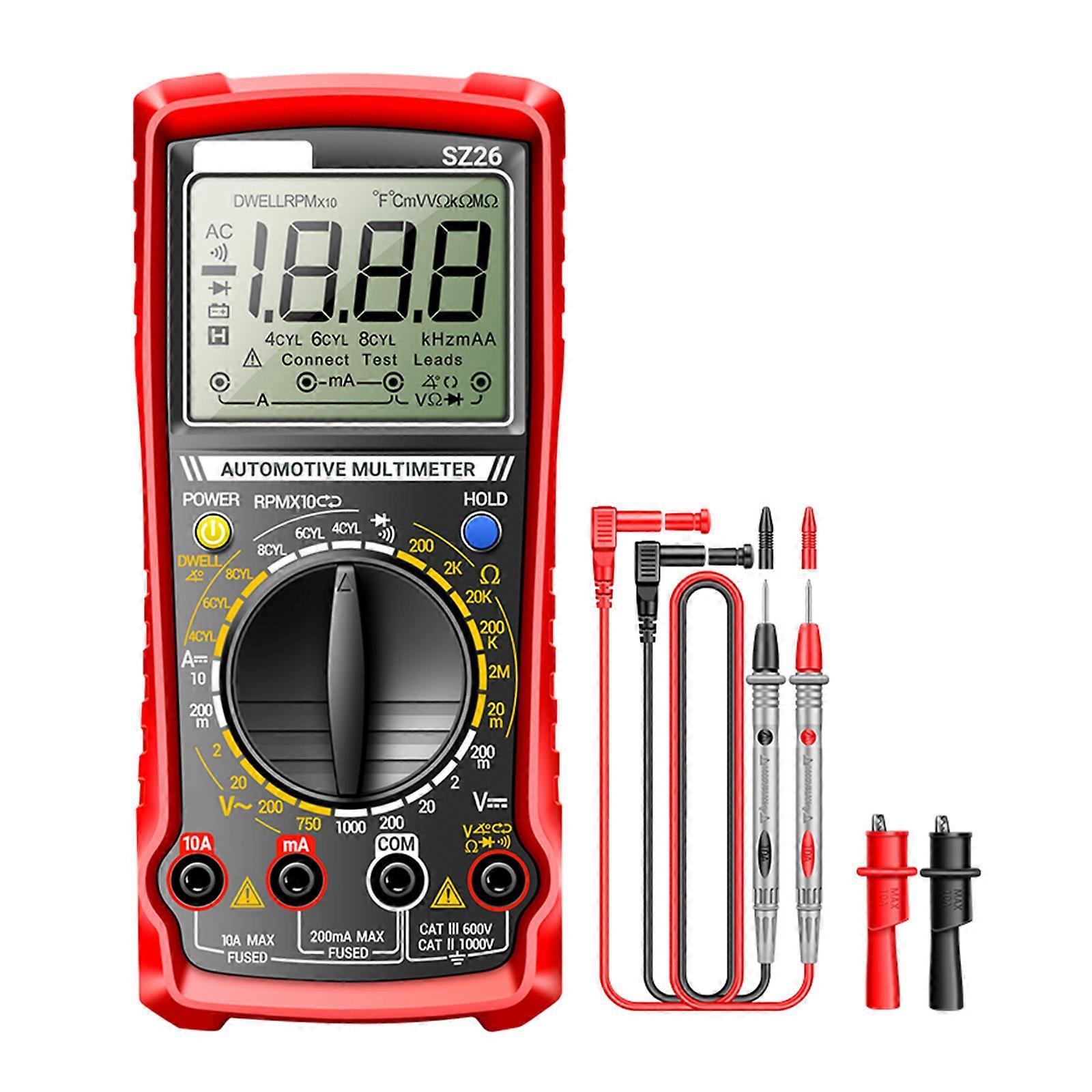 Portable Auto Repair Multimeter High Accuracy Car Circuit Tester Easy to Carry for Various Vehicle Circuit Measurements Red